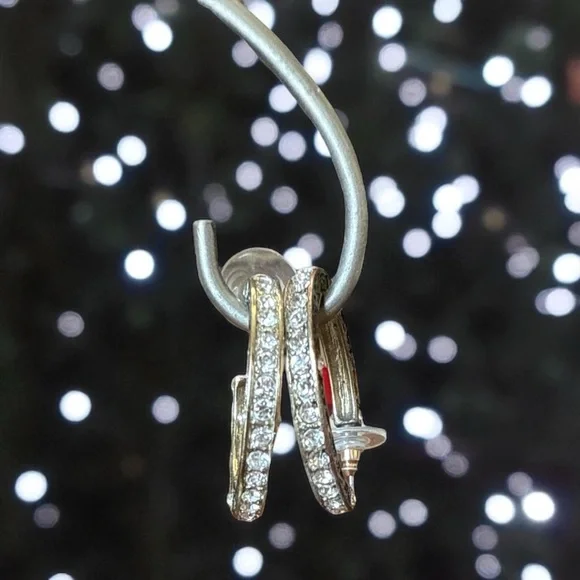 Elegant Black and Gold Tone Rhinestone Hoop Earrings. - Picture 1 of 8